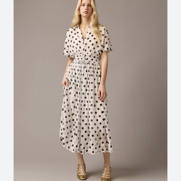 New J.Crew Elena Shirt Dress Shirtdress in Dot Chiffon 4 - Picture 1 of 6